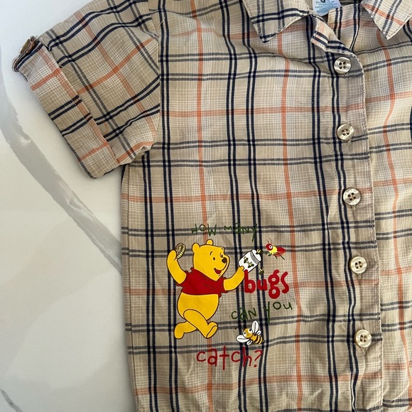 Disney Baby Winnie The Pooh Bugs Theme Plaid Button Down Short Sleeve Shirt Y2K - Picture 1 of 6
